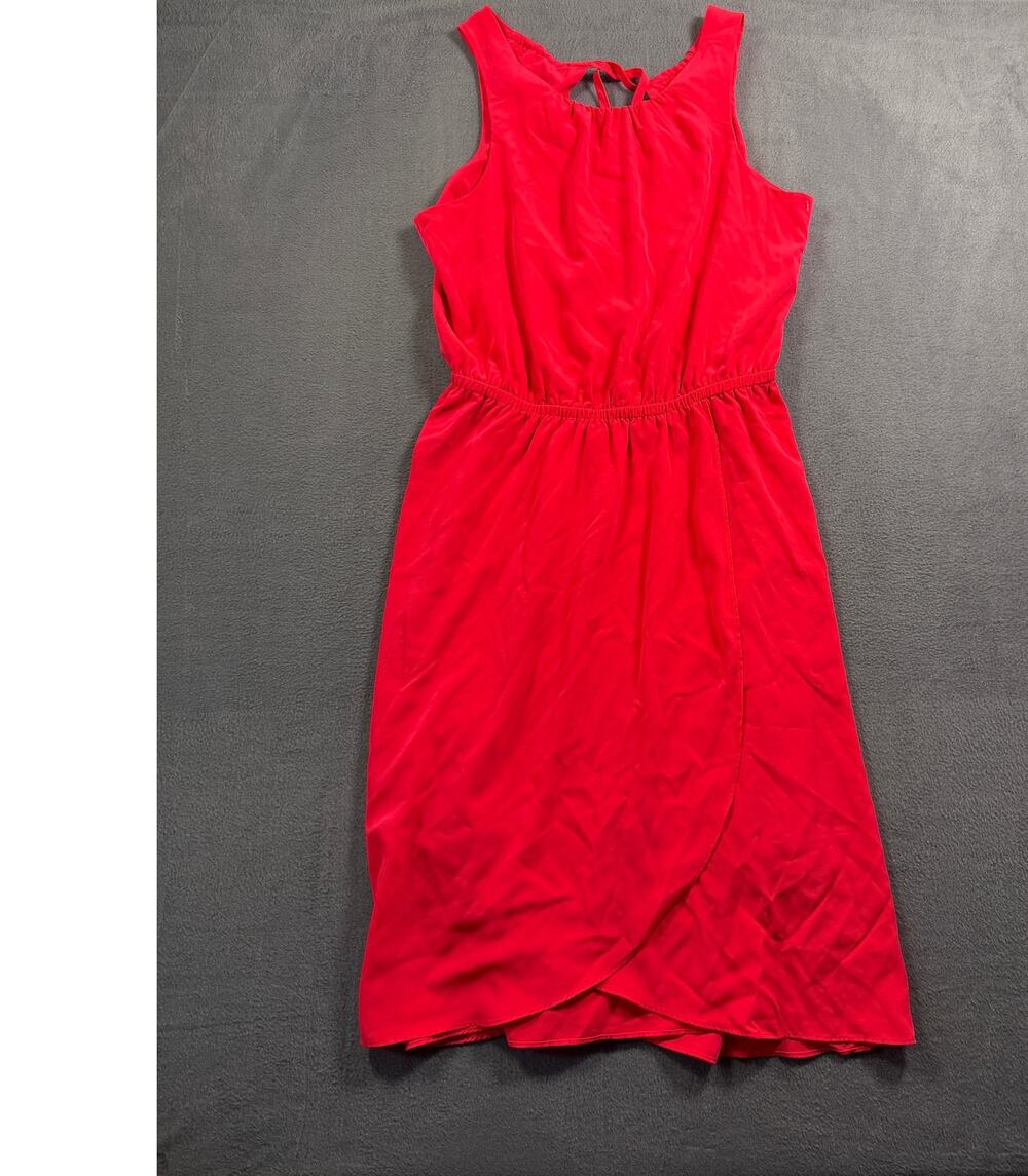 Athleta Womens Medium Red Halter Keyhole Black Elastic Waist‎ Midi Wrap Dress M